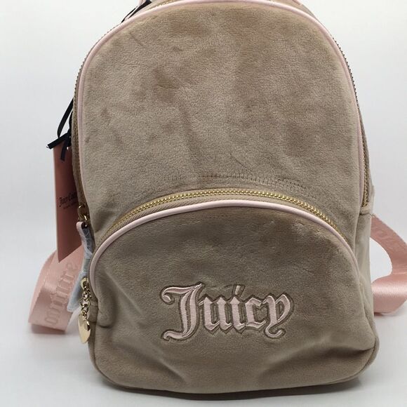 NWT Juicy Couture Queen Of Everything Backpack Velour Cafe/Powder Blush - Picture 3 of 17
